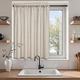 Topfinel カフェカーテン レース リネン風 小窓用 60cm丈 オートミール色 1枚 レースカーテン 透けない 外から見えにくい 目隠し 半遮光 断熱 UVカット 通気 洗える キッチン リビング トイレ 玄関