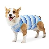 JCW 犬 術後服 エリザベスカラー オス メス 犬用 服 背中開き ダックス 小型犬 中型犬 大型 去勢 ボーダー ペット用（ブルー/S）