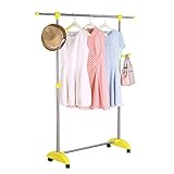 HRS パイプハンガー ハンガーラック 耐荷重30kg 便利なフック2個付き 幅160cm 自由伸縮 (黄色)