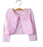 Candykids ボレロ カーディガン 子供 女の子 用 レース パール ピンク 白 キッズ 発表会入園 結婚 式 パーティー 等に 入園式 結婚式 パーティー (90cm, ピンク)