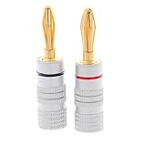 Perfk 2個入り　バナナプラグ　オーディオ　ジャック　24kゴールド　デュアル　スクリュー　ロック　スピーカー　コネクタ　純銅　45mm　高品質