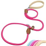 Wagoo スリップリード 簡単装着 しつけ カジュアル 小型、中型、大型犬 レザーハンドル ナイロンロープ (ローズレッド, 太さ0.8cm/S)