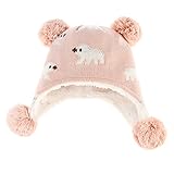 C-Princess ニット帽 耳あて キッズ 子供用 帽子 ベビーハット 赤ちゃん 裏ボア あったか 防寒 男の子 女の子 ポンポン 可愛い 秋冬 (S(44-48), ピンク)