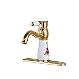 Rozin メッキ 洗面器 シンク用 じゃぐち 混合水栓 セラミック 花 浴室 洗面所用 蛇口