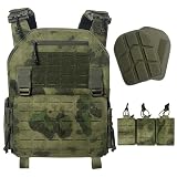 [ULIONTAC] タクティカルベスト サバゲー用 3連 マグポーチ付き 軽量 プレートキャリア レーザー切断 サバイバルベスト MOLLE モール 戦術 クイックリリース バックル サイズ調整可 1000Dナイロン ミリタリー ベスト ATFG迷彩