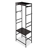 【エセスシリーズ】 ハンガーラック 稼動棚 8段階 高さ調節可能 コート収納可能 サイドフック付き ダークブラウン/ブラック