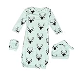 杜屋トヤ　赤ちゃん用おくるみ　寝袋　ベビー寝巻き + 手袋 + 帽子 セット　敷物　ロンパース　鹿　柔らかい　オールシーズン　出産祝いプレゼント　新生児　ベビー　48cm / 54cm (M, 緑)