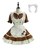 [YZZYQQ] ロリータ 3点セット 可愛い ゴスロリ ワンピース メイド 服 コスチューム 制服 文化祭 学園祭 可愛い メイドカフェー 女装 仮装 ブラウン S