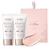 【d'Alba公式】トーンアップ UVエッセンス サンクリーム (50ml+50ml)(※最短使用期間: 27/01/30)- SPF50+/PA++++ 化粧下地 日焼け止め 美容液 汗と水に強い ウォータープルーフ イージーウォッシャブル 一度に落とせる ファンデフリー 紫外線 敏感肌 乾燥肌 低刺激 顔 全身用 ヴィーガン (ピンク+パープル)