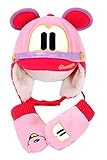 Ziweibaふわふわ 帽子 手袋防寒 2点セット ベビー キッズ パイロット風 ハット 赤ちゃん子供用 ネズミモチーフ (Bピンク)
