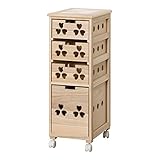 野菜ストッカー 4段 引き出し付き キャスター付き スリム 木製 桐 幅30cm 完成品