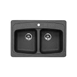 Kindred 33 x 22インチGraniteダブルボウル1穴self-rimmingキッチンシンクで極ホワイトkgdla2233 / 8pw