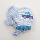 日本製 ひも付き手袋 笛付き のびのびミトンタイプ 10cm パトカー (1610-1741) (サックス)