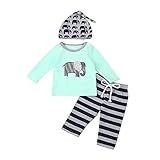 Tovadoo 子供服 ベビー服 男の子 トップス+ズボン＋ハット セットアップ 長袖 秋冬 象柄 ボーダー柄 ファッション 部屋着 パジャマ