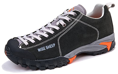 ワイズシープ（Wise Sheep）ハイキングシューズ 本革 牛革メンズ トレッキングシューズ トレイルヘッド アウトドア トレッキング ハイキング 正規品#5572 (24.5, ブラック)