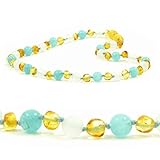 The Art of Cure Baltic Amber Teething Necklace (Unisex) (honey/white agate/aquamarine) - Teething Pa