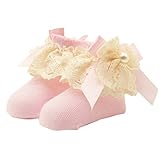 レーストリムパールとピンクの可愛いベビーアンクルソックス