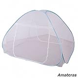 Amateras 蚊帳 ワンタッチ 折りたたみ式 底つき シングル セミダブル ダブル キング ブルー