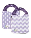Baby Girl Bib Set of 2 - Reversible - Chevron & Polka Dots on Purple Minky by Polka Dot Moon