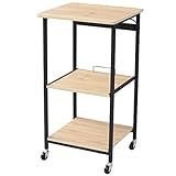 山善(YAMAZEN) キッチンラック オーク/ブラック 幅48×奥行45×高さ91cm レンジラック キャスター コンセント付 DRW-41(OAK/SBK)