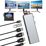 Surface Pro 11/10/9/X USB ハブ 、4 画面対応 (2* HDMI+USB-C Thunderbolt 4)+ サーフェス、デュアル4K@60Hz HDMI、USB-C Thunderbolt 4（8Kビデオ+データ+100W充電）、USB 3.0×2、SD/TF、3.5mmマイク搭載 サーフェスプロ11/10/9/X用 ドッキングステーション・拡張アダプタ