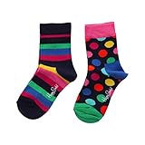 (ハッピーソックス)HAPPY SOCKS STRIPE BIGDOT KIDS BABY ソックス 2足セット(ML1-マルチ1、4-6才)
