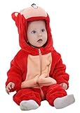 (コ-ランド) Co-land ベビー ロンパース 動物 着ぐるみ クマ コスチューム あったか パジャマ 幼児 赤ちゃん カバーオール 出産祝い レッド 80