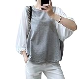 [ANCKDOCE] シャツ ブラウス レディース トップス チェック柄 切り替え Tシャツ 七分袖 オフィス おしゃれ ファッション チュニック カットソー 大きいサイズ 春 夏 秋服 レディース 丸首 トップス(L, Gray)