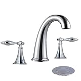 Wovierクロム/つや消しニッケル/ Oil Rubbed Bronzeウォーターフォール浴室シンク蛇口、2つハンドル3つ穴洗面所蛇口、Widespread Basinミキサータップ 401