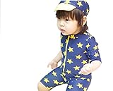(アートップ）ARETOP™超可愛い子供用水着 半袖 帽子付き 2点セット キッズ 男児 連体ラッシュガード 男の子 星柄(3T)