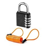 Combination Padlock – 4足Braidedスチールセキュリティケーブル; 4桁ロック1 "シャックル(ブラックロックとオレンジケーブル