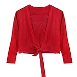 (フィーショー)FEESHOW バレエ用品 長袖カシュクール 純綿生地 あたたかい カーディガン ジュニア用 カーディガンボレロ 女の子 ダンス用品 レッド 150