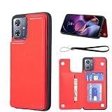 【Aqier】For 互換性 Moto G64 Y 5G 適用 背面手帳型 軽い薄い 純色 レザーケース（レッド）ケースカード入れ 片手操作 バック​カバー モトローラ モトg64 赤色