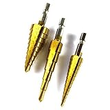 六角軸 ステップドリル チタンコーティング 3本セット収納ケース付　穴あけタケノコドリル