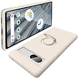 Google Pixel 7a ケース 耐衝撃 リング付 液体シリコン スタンド機能付き ピクセル7a リング スマホケース マット感 ソフト 360回転車載ホルダー (ホワイト)