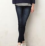 Angeliebe エンジェリーベ マタニティ ハイパー ストレッチ デニム V パンツ 産前 産後 対応 妊婦服 ジーンズ ズボン 9号 ネイビー