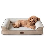 Sunquinn 犬用 犬ベッド ペットベッド ペットソファー 高反発 体圧分散 低床8cm アゴ乗せ 防水カバー 抗菌 洗える 滑り止め 通気性 オールシーズン シニア犬対応 小型犬 中型犬（外寸76Lx51Wx16.5Hcm ベージュ）