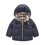 PANCY 子供服 秋冬 長袖 ダウンジャケット ダウンコート キッズ フード付き 厚手 無地 男の子 女の子(100cm,ネイビー)