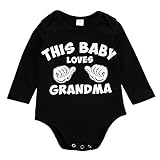 ベビー　男の子　女の子　ロングスリーブ　黒　THIS BABY LOVES　拳　 プリント　ロンパース　赤ちゃん　ボディスーツ (0-3月, 黒)