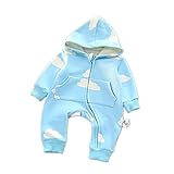 AIKEE ベビー ロンパース 赤ちゃん 裏フリース カバーオール 秋 冬 前開き あったか オールインワン かわいい キッズ ボディースーツ 子供服 BLUE 73