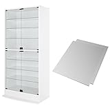 【福袋】【地球家具】コレクションラック「ワイド」新シリーズセット 幅83cm 奥行39cm 【正規品】[鍵付きコレクションケース] [耐震]（開き戸 ハイタイプ本体+背面ミラー2枚セット） ホワイト