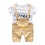 LittleSpring夏 キッズ 男の子 半袖 セットアップ Tシャツ＆サロペット 英字プリント 車柄 ベージュ90