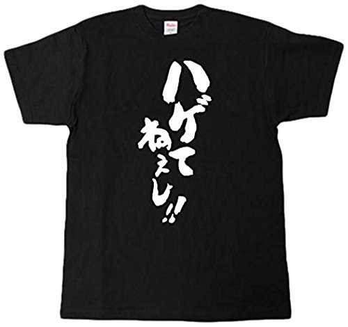 ハゲてねえし!! 筆で書いた文字Tシャツ (L, 黒Tシャツ×白文字(前面))
