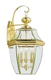 Livex Lighting 2351-02 Monterey 3 Light Outdoor Polished Brass Finish Solid Brass Wall Lantern with 