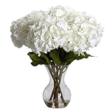 ほぼ自然1260 Large Hydrangea with花瓶シルクフラワーArrangement、ホワイト