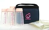 Breastmilk Cooler Set, 1 Cooler Bag, 3 Ice Packs, and 4 Collection Bottles. Can fit into Medela Pump