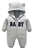 C-Princess ベビー服 カバーオール ロンパース ジャンプスーツ 着ぐるみ フード付き クマ耳 秋冬 新生児 赤ちゃん キッズ 男女兼用 防寒着 厚手 グレー 66