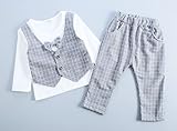 ベビー キッズ 男の子 フォーマル風 洋服 正装 ファッション （ Tシャツ ＋ ベスト ＋ ズボン ３点セット ) (100, グレー)