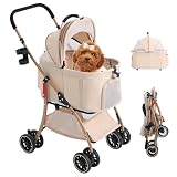 【55cmゆりかご · 超軽量4.5KG】MILA&LOUIS ペットカート おしゃれ犬 カート ペットカート 多頭の小型犬&猫 中型犬一匹用 4輪耐摩耗 犬用カート 犬 ベビーカー 人気 分離型・全体と折りたたみ式 ペットバギー 前輪360°後輪ブレーキ付 カップホルダー 犬 バギー 耐荷重20KG 軽量 通気 散歩 買い物 外出 旅行 日本語の取扱説明書付き (シャンパン)