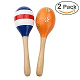 TinkSky Egg Shaker Kids Wooden Maracas Rattle Shakers Musical Educational Toys-2 Pcs (Random Color P